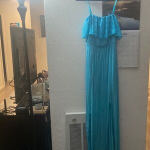 Blue Maxi Dress with Ruffle Detail